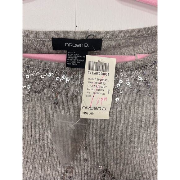 New Arden B Gray Silk Cashmere Boat Neck Sweater Women’s Small - Picture 7 of 9